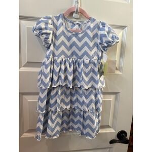 Zuccini Kids Light Blue Chevron Tiered Ruffle Knit Dress Size 4 NWT